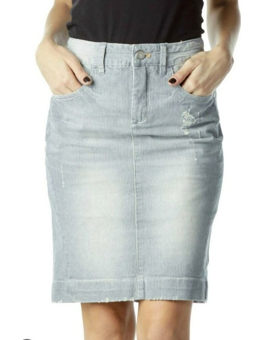 Pilcro and The Letterpress 28 Denim Stretch Pinstripe Pencil Skirt